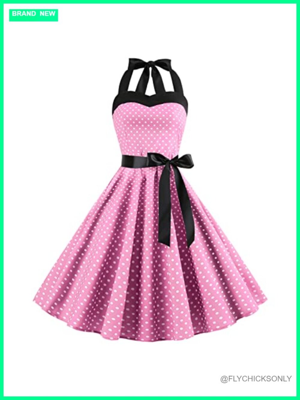 Vintage 1950s Rockabilly Swing Dress Halterneck A-Line Retro Pinup